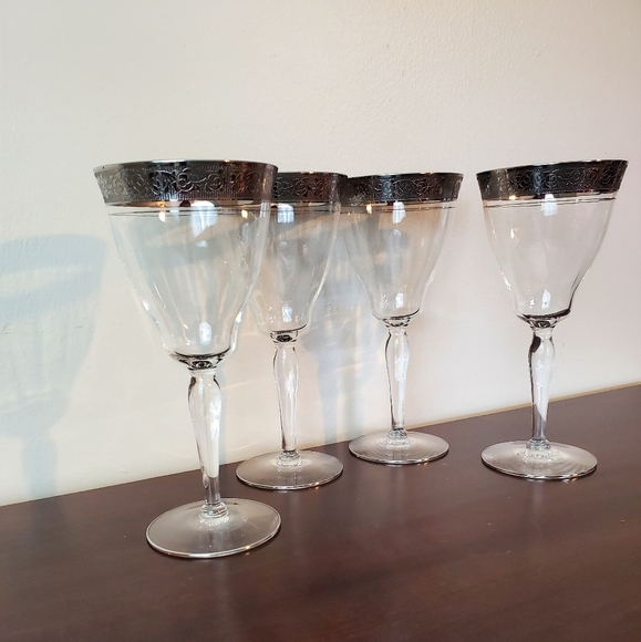 Glastonbury-Lotus Platinum Water Goblet Glasses 7 1/2" Vintage Glows ~ Set Of 4 - Picture 3 of 12